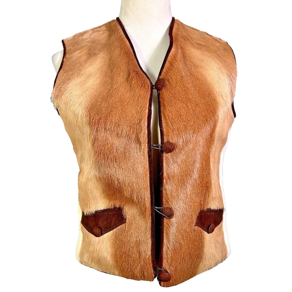 Vintage Hand-made Deer Hide Leather Suede Vest/ Skirt Fringe Three Tone OOAK - Picture 2 of 16